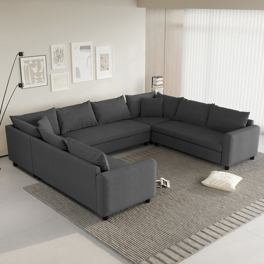 116' U-Shape Modular Lounge – Oversized 8-Seat Convertible Chenille Sofa with Free-Form Design