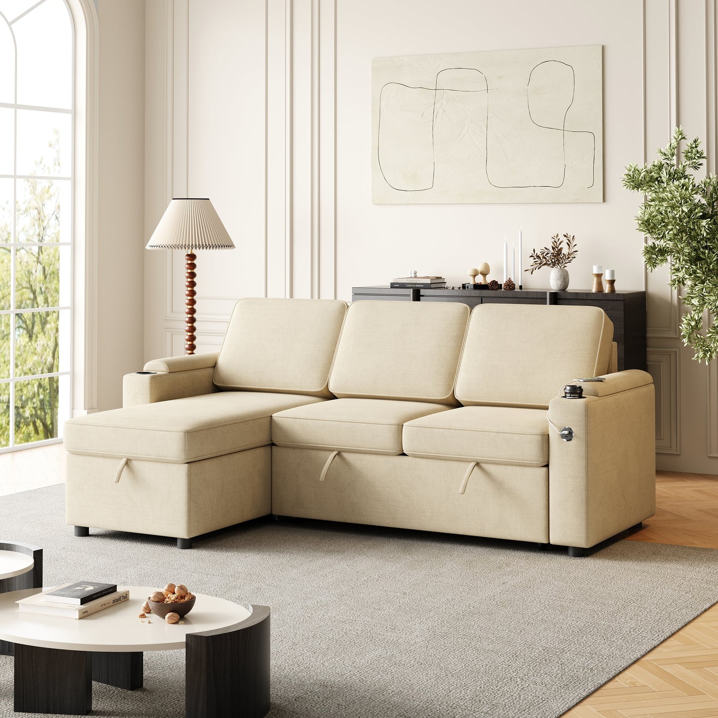 DreamPort™ DualMode Lounger – 85' Convertible Comfort Sofa with Storage & Power Access