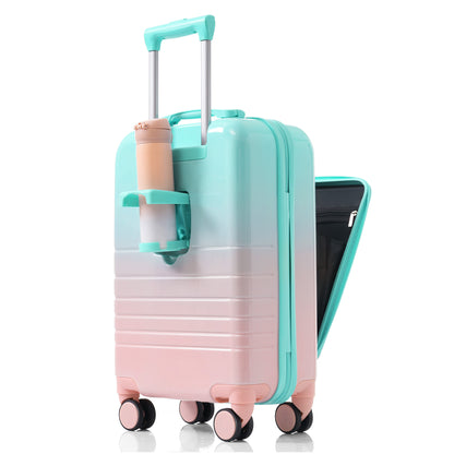 Jetera 3 - Piece Carry - On Luggage Set – Light Blue ABS+PC Hard Shell with USB Port, Cup Holder & Front - Opening Design (20/24/28") - JUSTLIVE NESTJUSTLIVE NEST