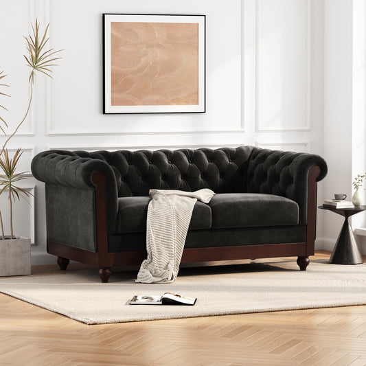 Vivalux™ 59' Chesterfield Velvet Loveseat – Elegant Black Tufted 2-Seater with Rolled Arms
