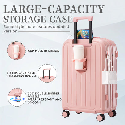 Jetera 3 - Piece ABS Travel Set – Pink 360° Spinner Suitcases with USB Port & Cup Holder (20/24/28") - JUSTLIVE NESTJUSTLIVE NEST