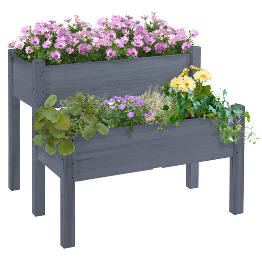 JUSTLIVE NEST® Tiergro Raised Garden Bed – 2-Level GrayWood Planter Box for Patio & Backyard Growing