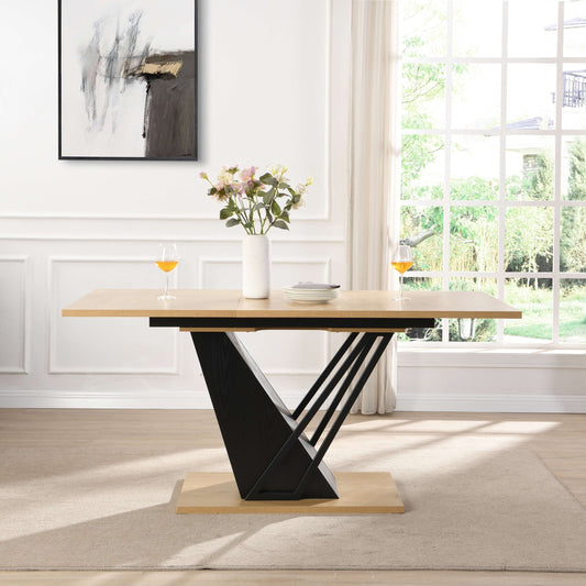 Fenvor Extend Table – 61.81" Geometric Adjustable Tabletop with Woodgrain MDF and Metal Frame