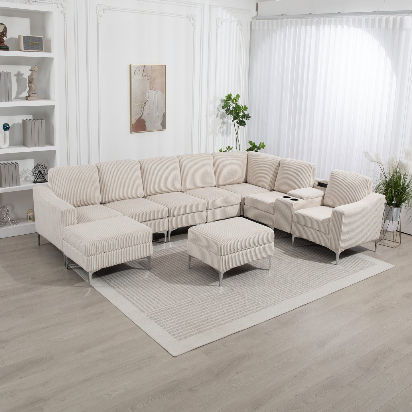 Convertible Lounge – Plush Storage Sofa with Smart Features (Beige)