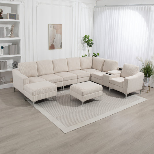Convertible Lounge – Plush Storage Sofa with Smart Features (Beige)