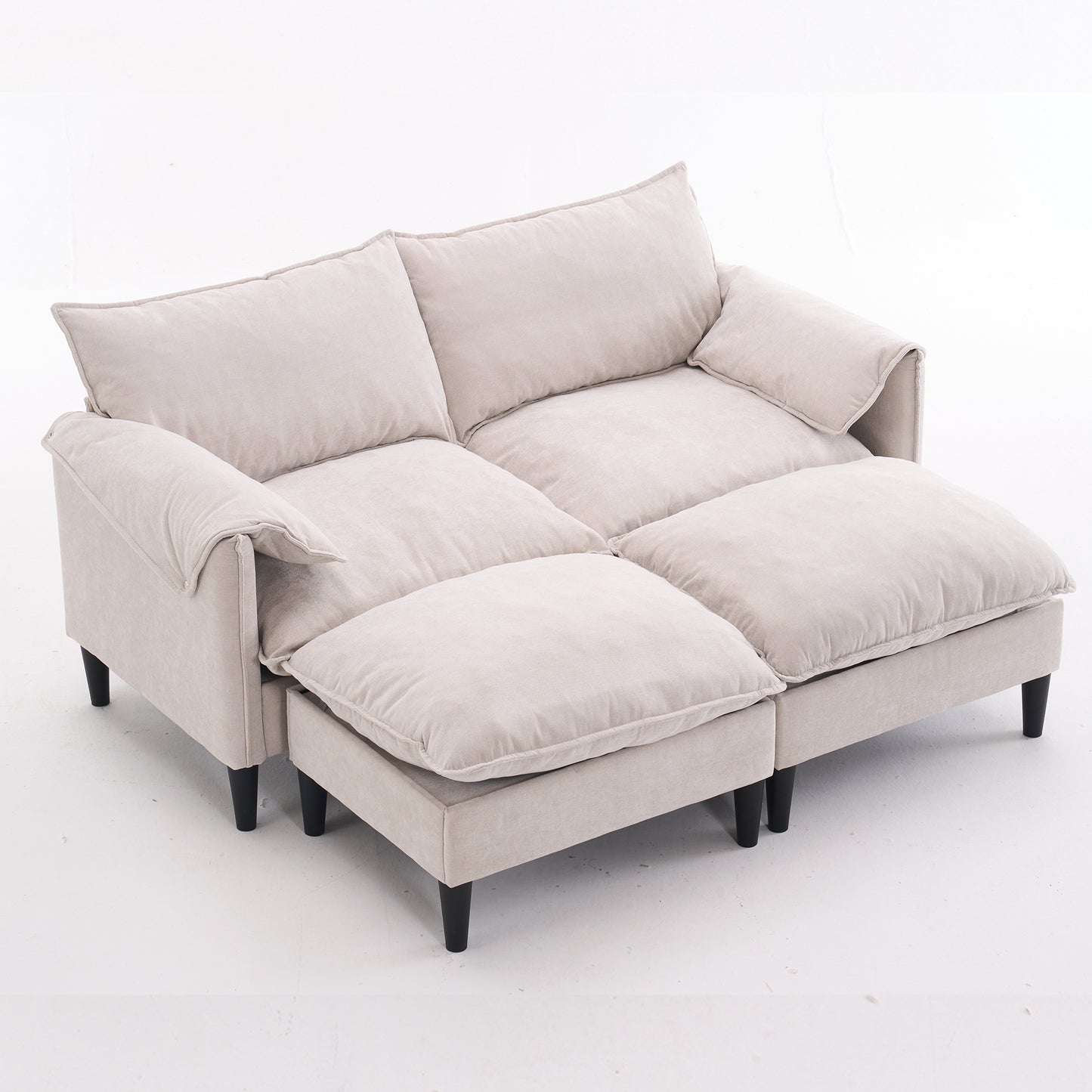 Elysian U-Sofa Lounge – Plush Beige Convertible with Storage and Footstools