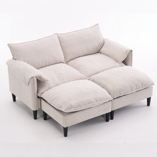 Elysian U-Sofa Lounge – Plush Beige Convertible with Storage and Footstools