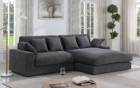 JUSTLIVE NEST® Myron Corduroy Chaise Sofa – Reversible Sectional Couch in Dark Gray, Mid-Size 105" Design