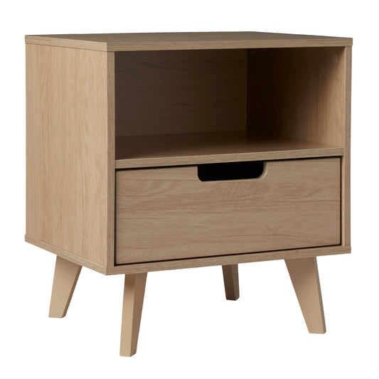 Wexlin Cubby Stand – 1-Drawer Wood Nightstand with Open Lower Shelf