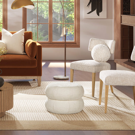 Cylora Ottoman – Almondweave Chenille, LowNest Form
