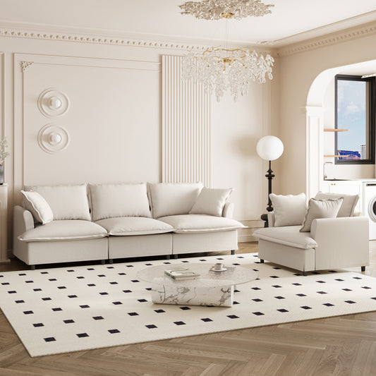 2-Piece Lounge Set – Chenille Sofa & Armchair Ensemble with Accent Cushions