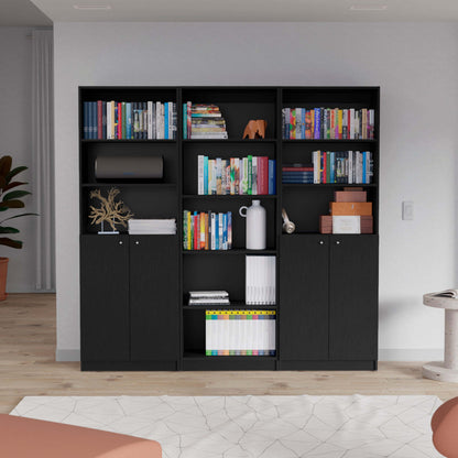 Willora Trio Set – Black 3-Piece Bookcase Living Room Ensemble