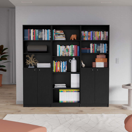 Willora Trio Set – Black 3-Piece Bookcase Living Room Ensemble
