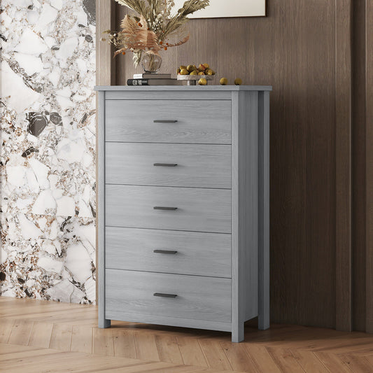 Arden 5-Drawer Vintage Dresser – Retro Country Style Chest in Light Gray