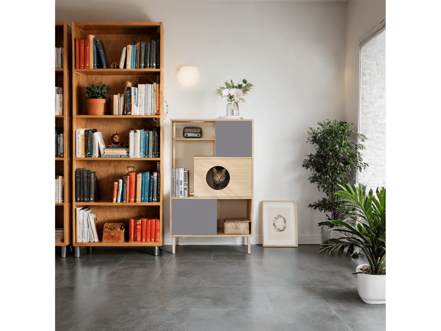 Nuvio Cat Bookcase Tower – Modern Tree - Shelf Combo with Storage & Climbing Platforms - JUSTLIVE NESTJUSTLIVE NEST