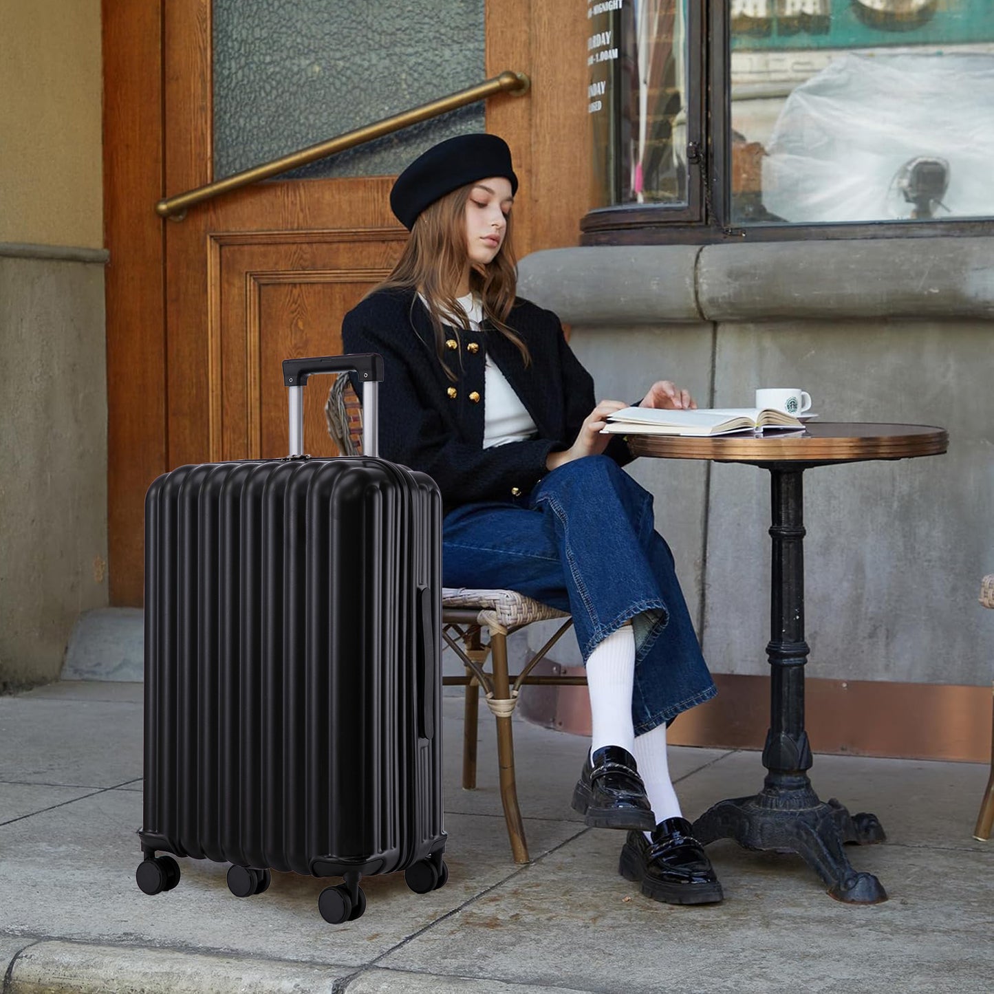 Jetera 3 - Piece ABS Luggage Set – Black Suitcases with Spinner Wheels, USB Port, Cup & Phone Holder (20/24/28") - JUSTLIVE NESTJUSTLIVE NEST
