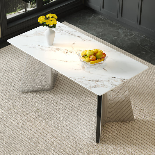 Jadira Stone Dining Table – 63'' Cold Jade Sintered Top with Silver Butterfly Legs