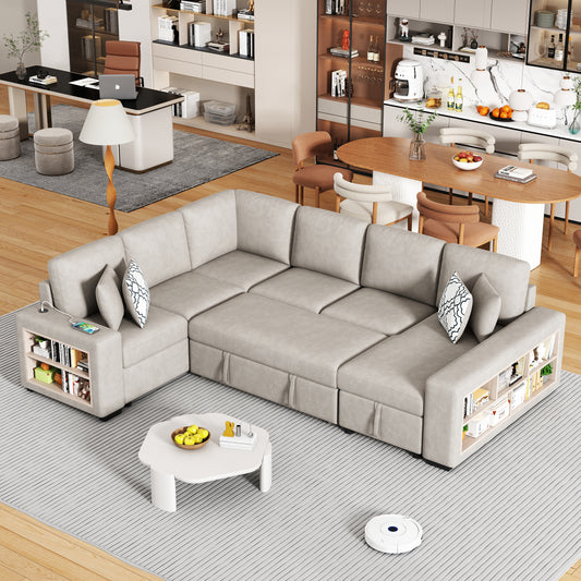 CloudPort™ Expandable Lounge – 109' Smart Comfort Sofa with Storage & Cushions (Beige)