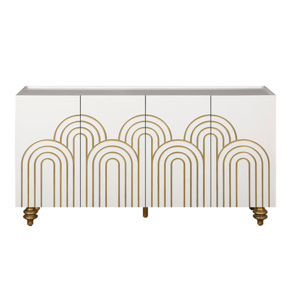 Fluvin Curve Sideboard – 4-Door Fluted White Buffet with Adjustable Shelves