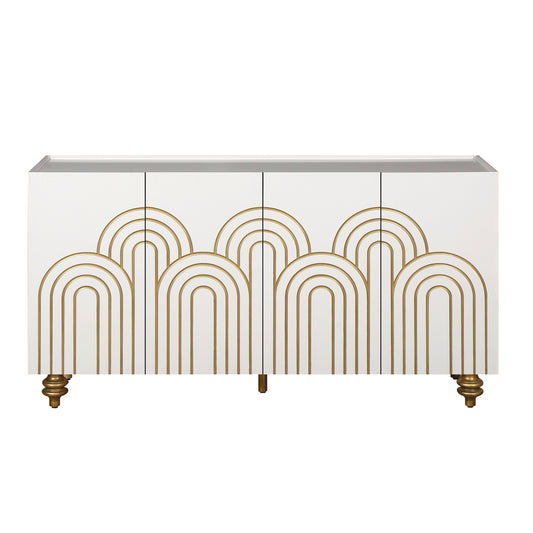 Fluvin Curve Sideboard – 4-Door Fluted White Buffet with Adjustable Shelves
