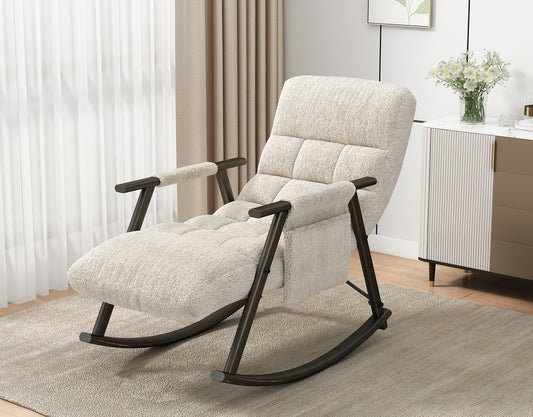 Nestrel Folding Rocker – Casual Upholstered Rocking Chair with Adjustable Back and Side Pockets