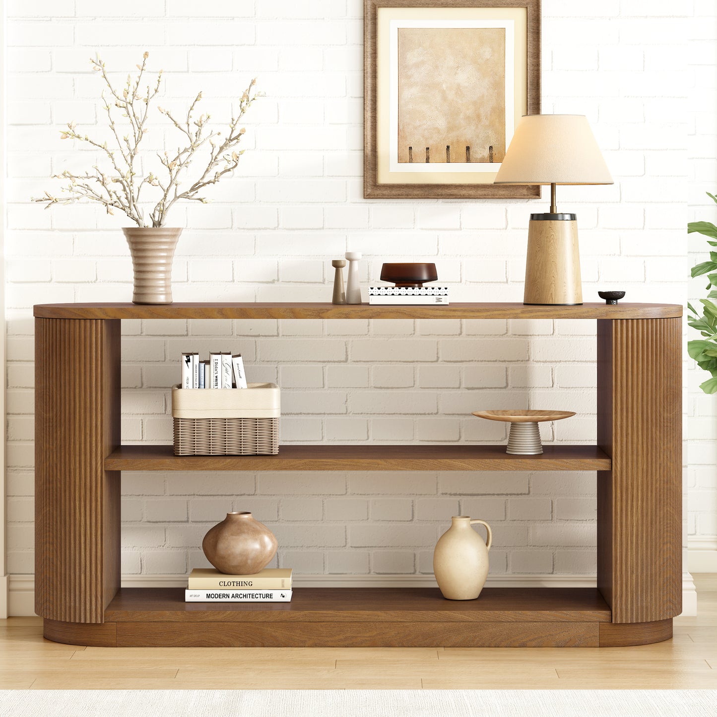 Mirod Console Table – Slimline Entry Table with Open Shelf and Woodgrain Finish