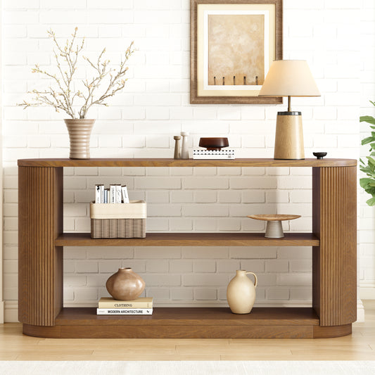 Mirod Console Table – Slimline Entry Table with Open Shelf and Woodgrain Finish