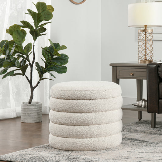 Ovaira Ottoman – IvoryBouclé Wrap, DeepNest Round Core