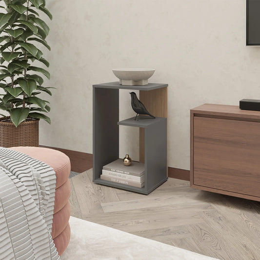 Laro Side Table – Matt Grey with Light Oak OpenForm Storage