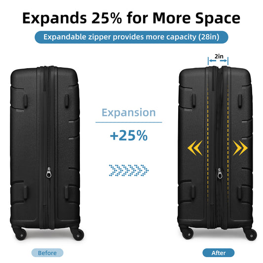 Jetera 5 - Piece PP Luggage Set – Expandable Hardside Suitcases with Spinner Wheels & TSA Lock (Black) - JUSTLIVE NESTJUSTLIVE NEST