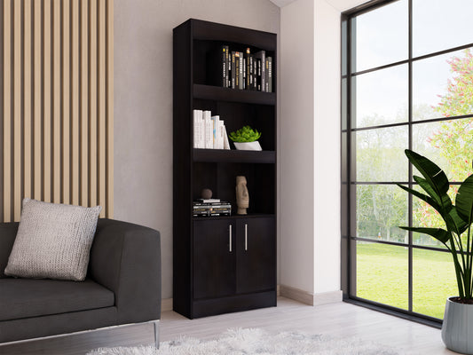 Denverra Bookcase – Black Wengue Shelf with Metal Hardware