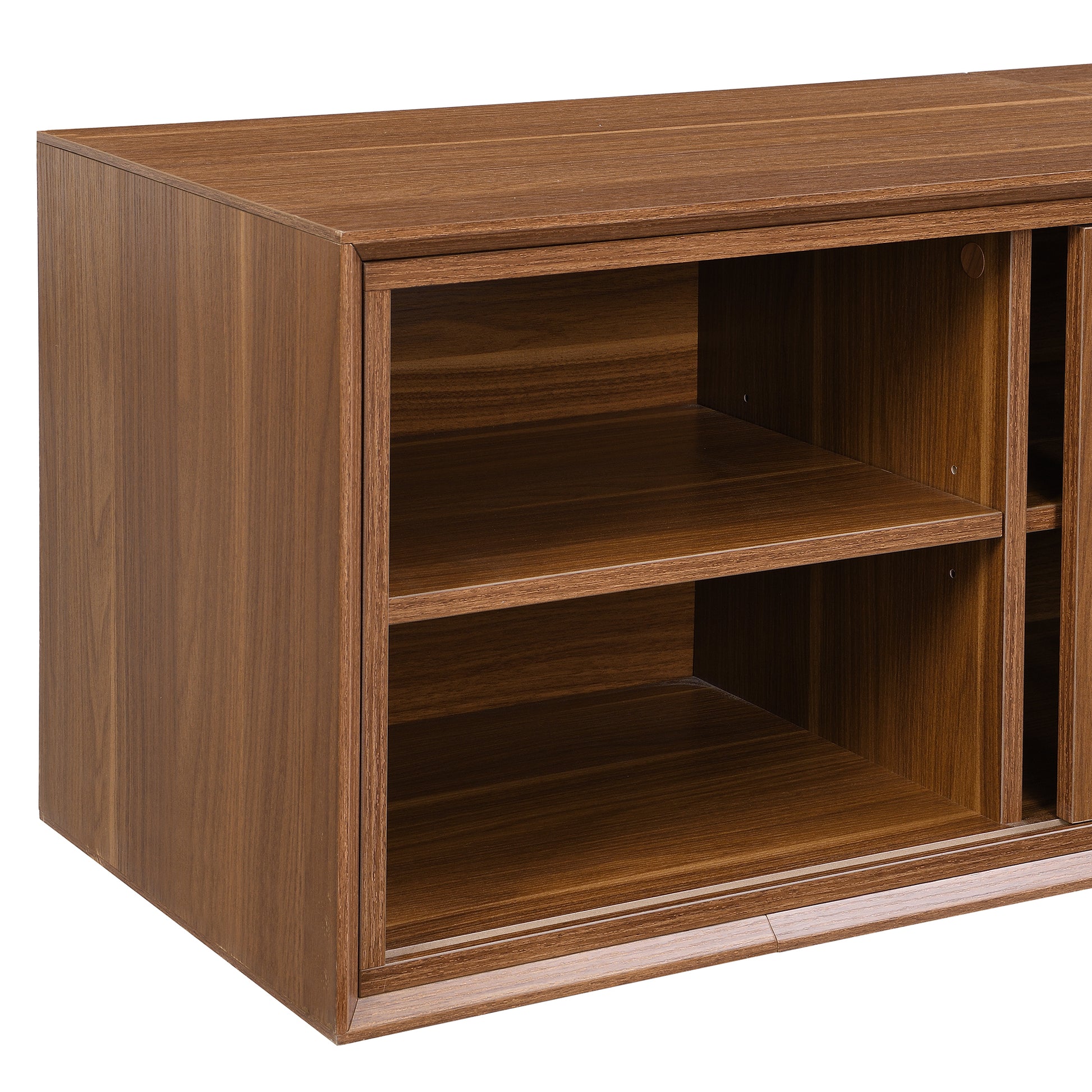 Vero Pet - Friendly TV Console – Mid - Century Walnut Stand with Soft Cushion, Sliding Door & Cat Hideout - JUSTLIVE NESTJUSTLIVE NEST