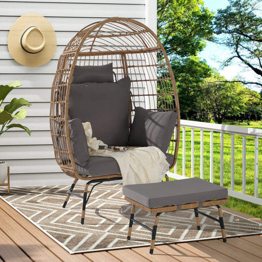 Nestra XL Egg Chair with Ottoman – Oversized Wicker Lounge Chair with Thick Cushions & 600lb Capacity