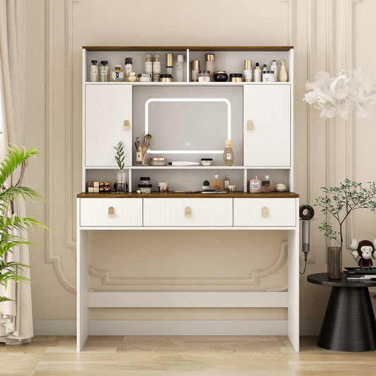 Farmessa Mirror Station – White 43" Vanity Table with Hair Dryer Holder & Drawer