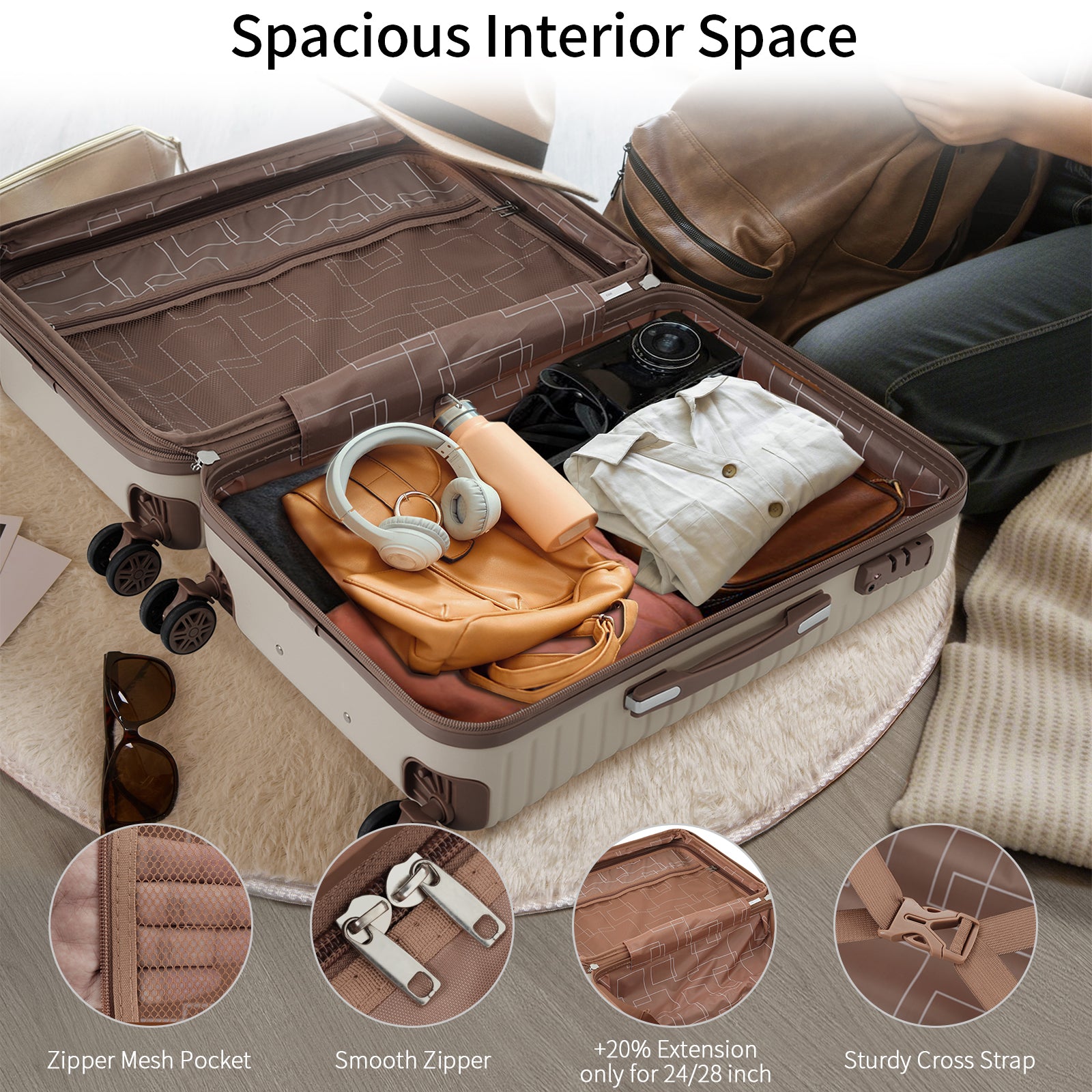 Jetera 4 - Piece ABS Travel Set – Lightweight Hard Shell Luggage with Spinner Wheels, Packing Cubes & TSA Lock (16/20/24/28") - JUSTLIVE NESTJUSTLIVE NEST
