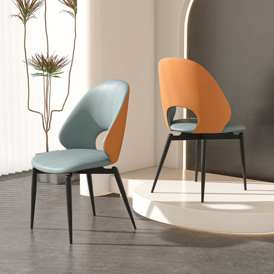 Noria Dining Chairs – 2-Piece PU Leather Seats in Orange and Gray with Metal Frame