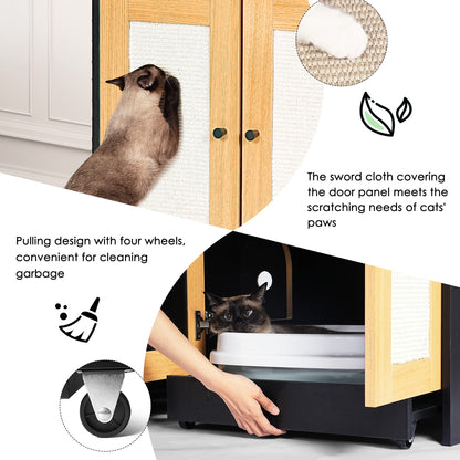 Nuvio Double Litter Enclosure – Black Hidden Cat Box Cabinet with Rattan Doors (Fits 2 Cats) - JUSTLIVE NESTJUSTLIVE NEST