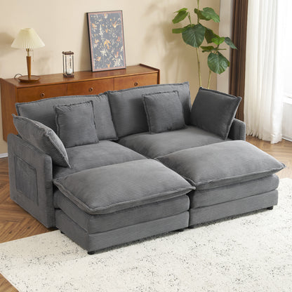 76' Modular Lounge – Corduroy Sofa with Side Storage & L-Shape Comfort (Dark Grey)