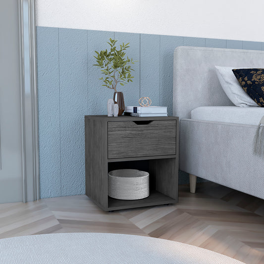 Stravelle Open Shelf Table – Light Gray 19.7" Nightstand with Display Cubby