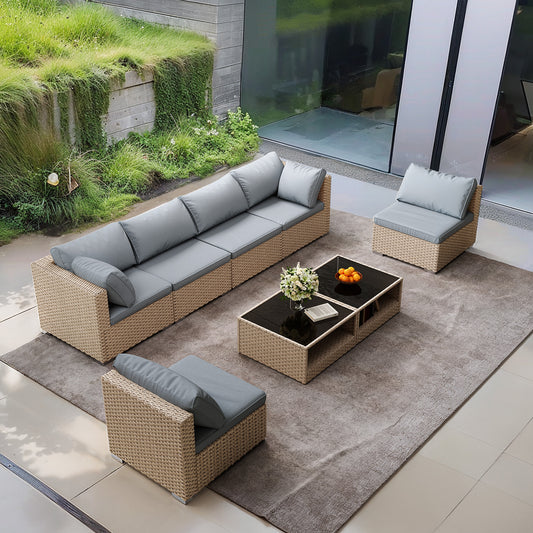 Solvara 8-Piece Boho Sectional – All-Weather Gray Patio Sofa Set with Water-Resistant Cushions