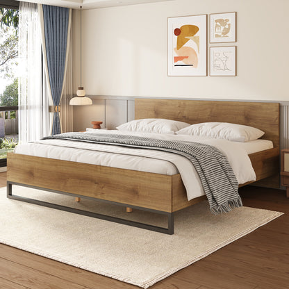 Forvyn King Frame – Natural & Black Engineered Wood Bed Base