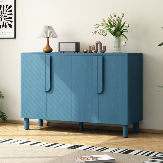 Trexm Arc Sideboard – 4-Door Navy Buffet with Curved Metal Handles and Wood Frame