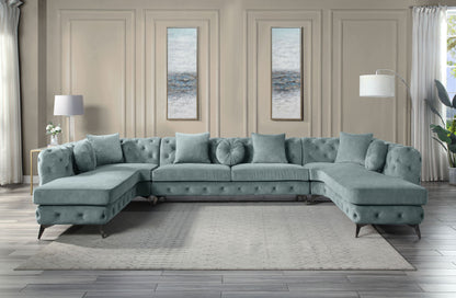 Zerah Lounge Set – Plush Upholstered Sofa with 7 Accent Cushions (Dusty Blue)
