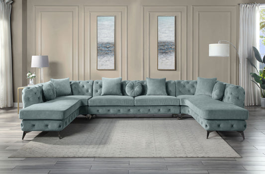 Zerah Lounge Set – Plush Upholstered Sofa with 7 Accent Cushions (Dusty Blue)