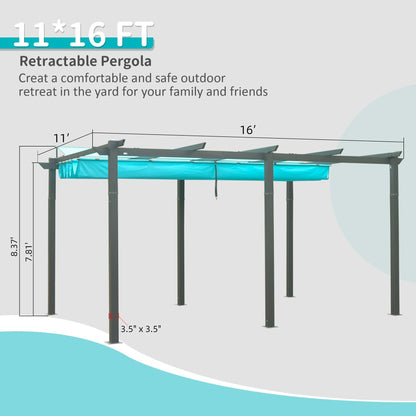 Valano 11x16' Retractable Pergola – Weather - Resistant Canopy on Aluminum Frame (Lake Blue) - JUSTLIVE NESTJUSTLIVE NEST