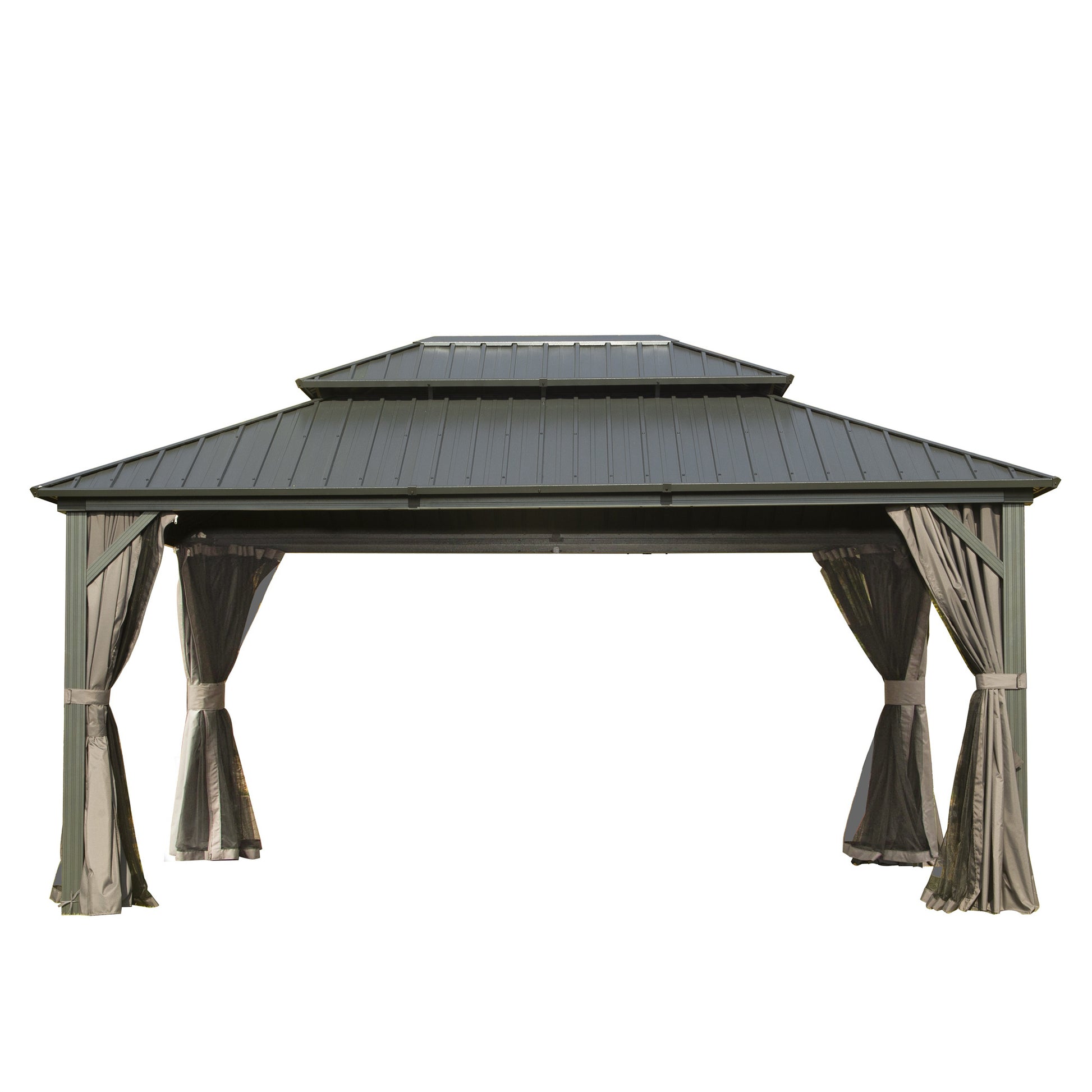 Aurelia 10x14' Metal Gazebo – Galvanized Steel Roof Canopy with Full Curtains & Netting - JUSTLIVE NESTJUSTLIVE NEST