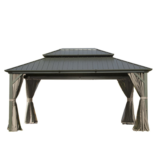 Aurelia 10x14' Metal Gazebo – Galvanized Steel Roof Canopy with Full Curtains & Netting - JUSTLIVE NESTJUSTLIVE NEST