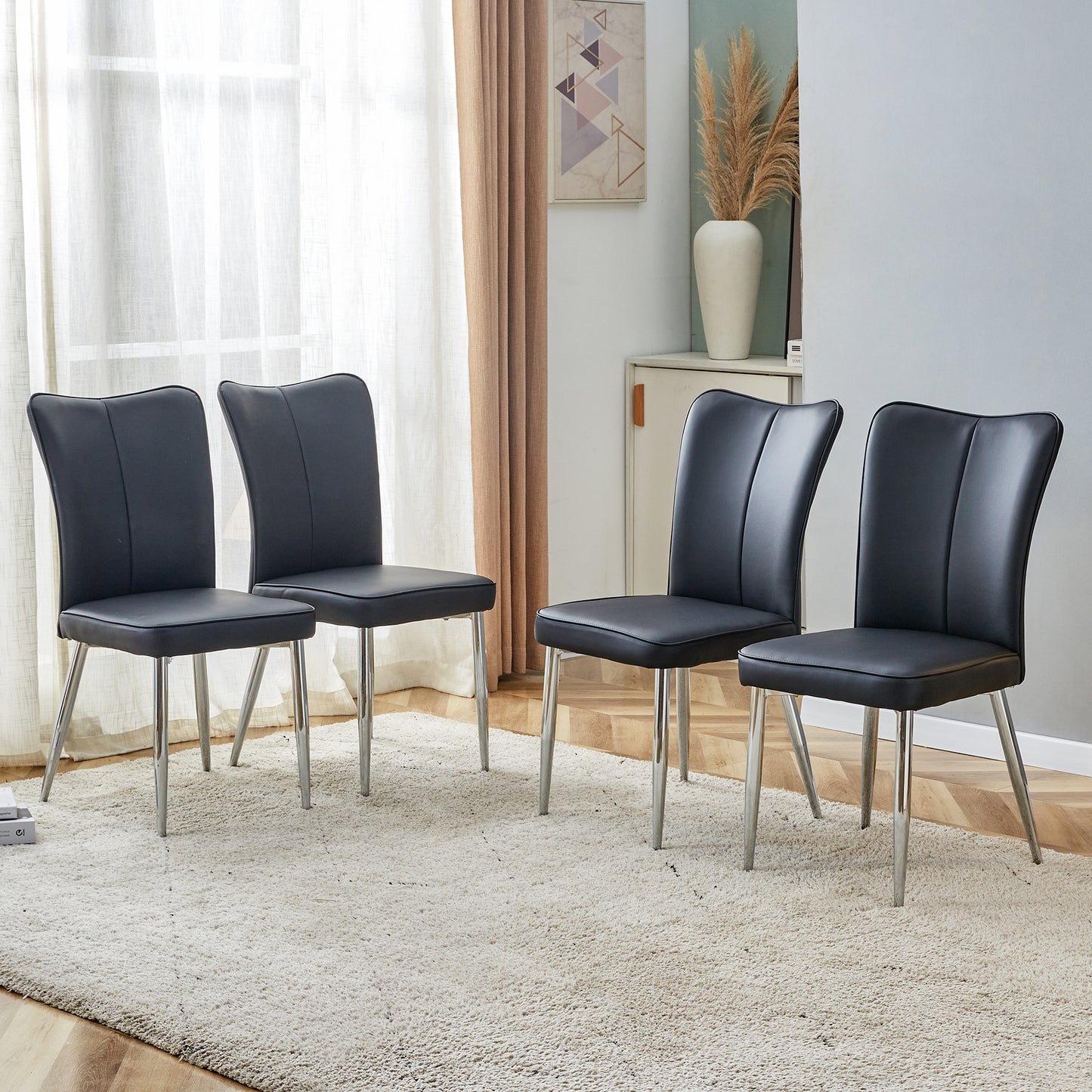Vetra Dining Chair Set – 4 Black PU Curved Back Chairs with Electroplated Legs