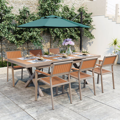 U_Style Extendable Dining Set – 7-Piece Outdoor Table & Chair Set with Adjustable 62.9"–82.6" Tabletop