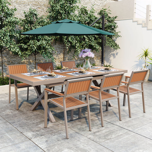 U_Style Extendable Dining Set – 7-Piece Outdoor Table & Chair Set with Adjustable 62.9"–82.6" Tabletop